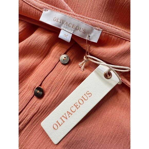 Olivaceous Button Up Peach 3/4 Sleeve Size Medium NWT Rayon V Neck - Picture 3 of 8